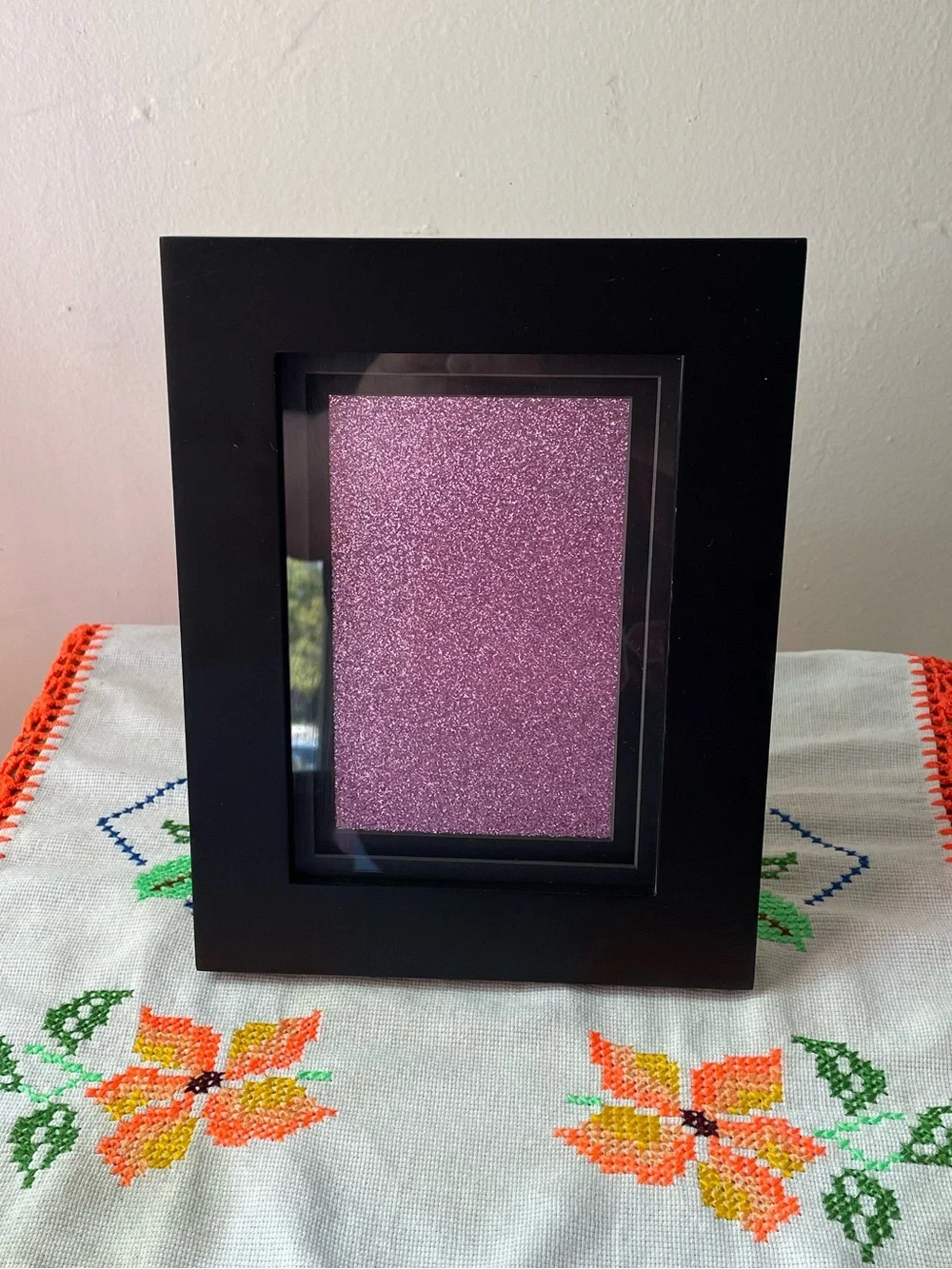 Black Frame with Black Double Mat and Sparkly Pink Background 5x7
